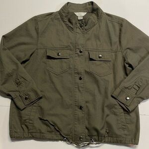 Christopher & Banks petite women’s dark olive zip up lightweight jacket Sz P/L.